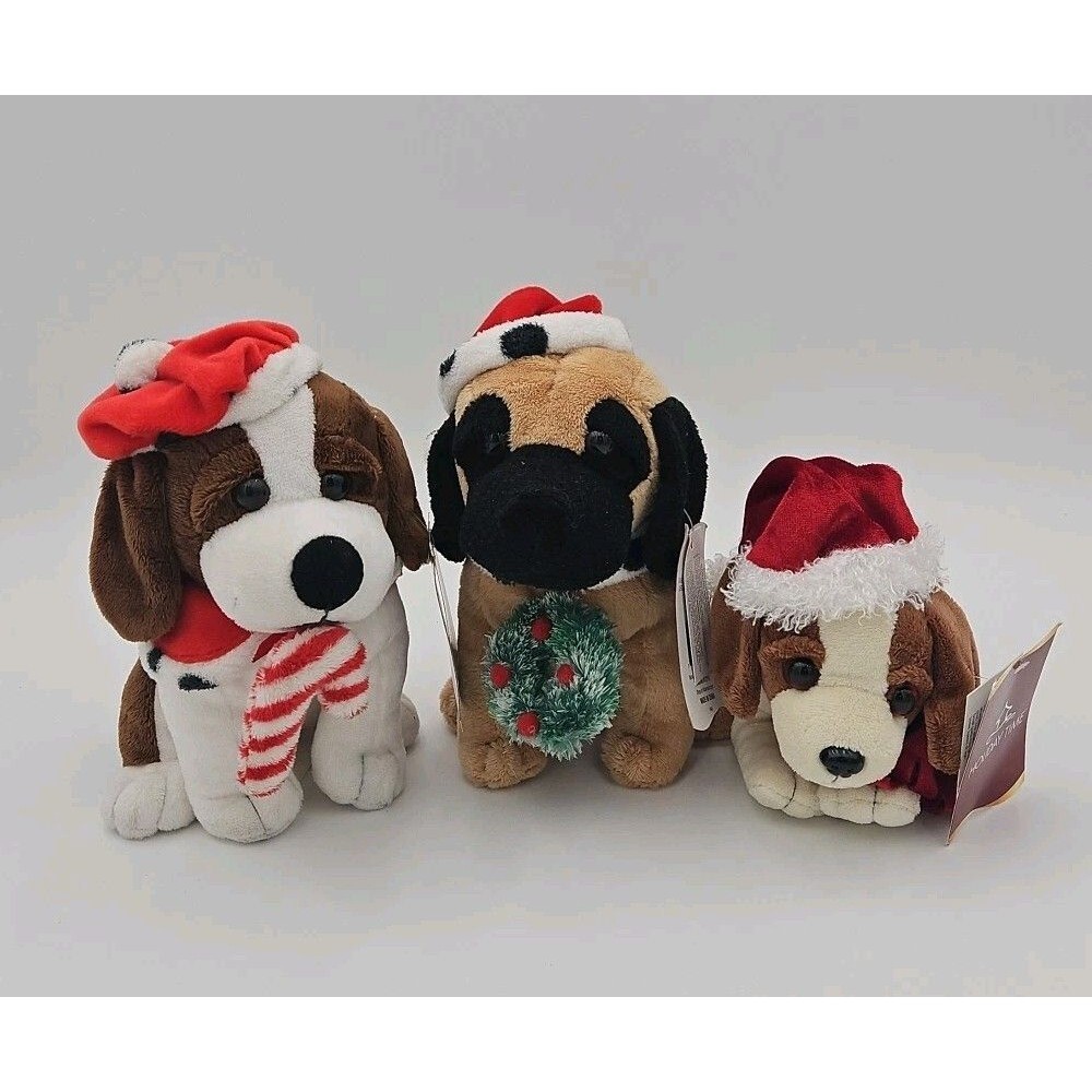 NEW, HOLIDAY TIME PLUSH PUPPY DOGS, CHRISTMAS STUFFED ANIMAL LOT OF 3